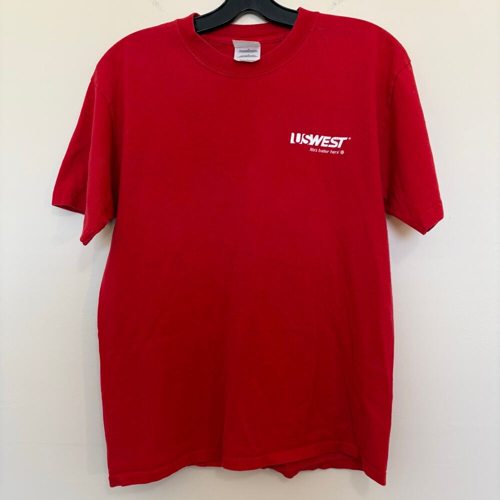 Vintage US WEST UNM Lobos T Shirt Mens L Red Gildan Ultra Cotton Telecom Y2K Tee